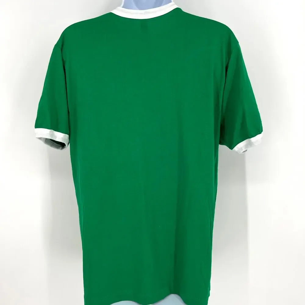 Key West Retro Ringer T Shirt Short Sleeve Green Pink Size M